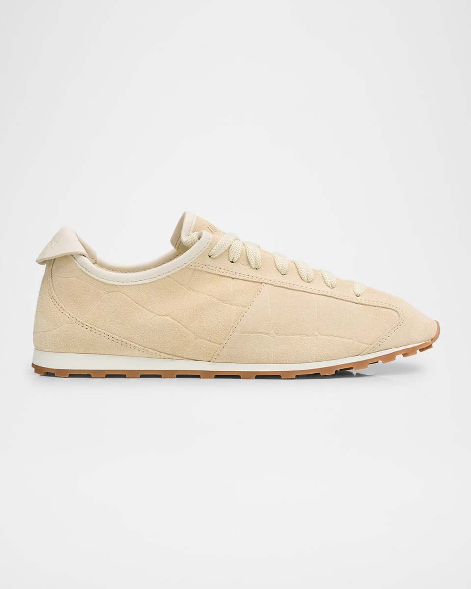 Les Tennis Croc-Embossed Suede Sneakers